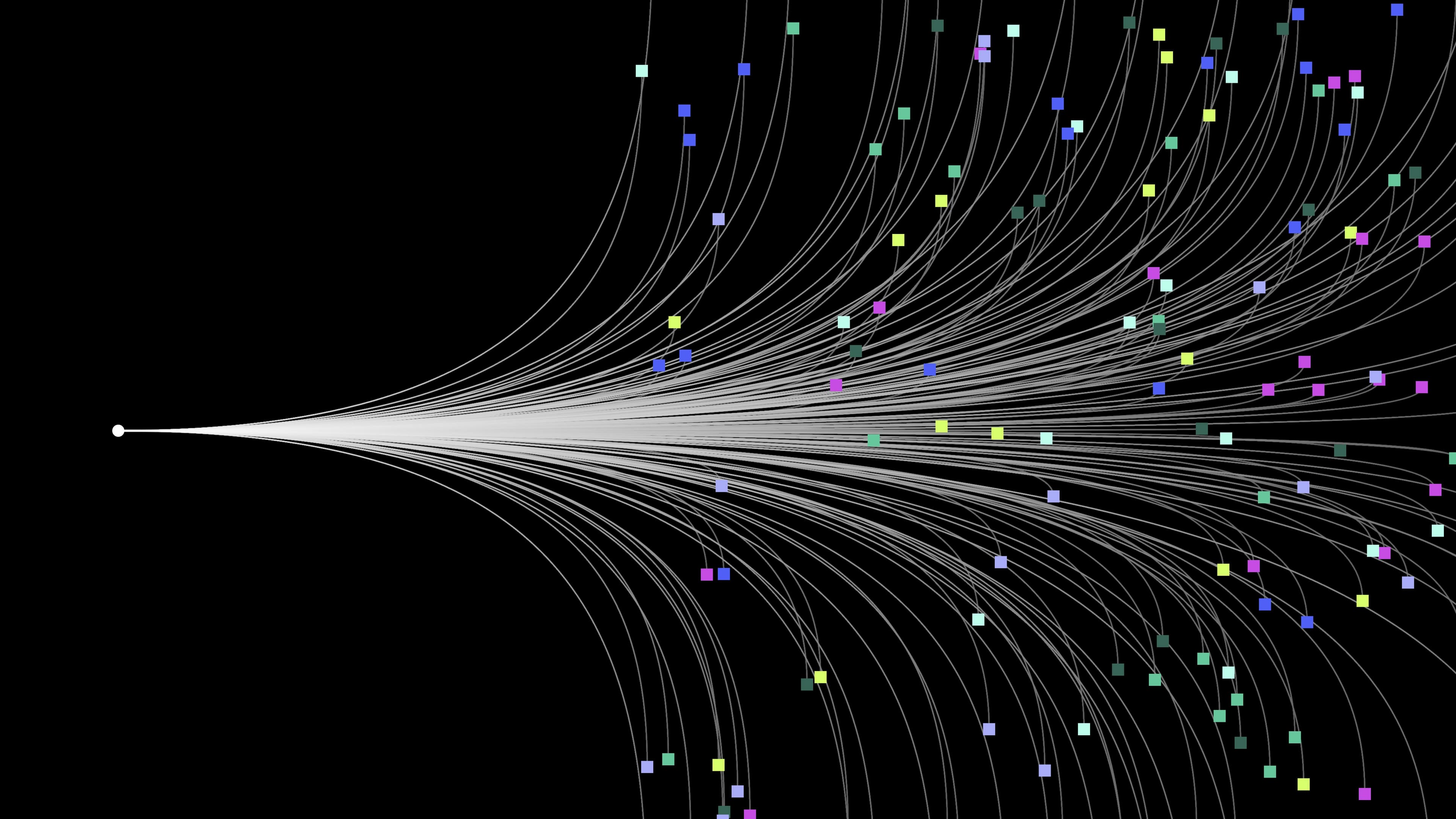 Abstract visualization of search paths radiating from a single query into many data points