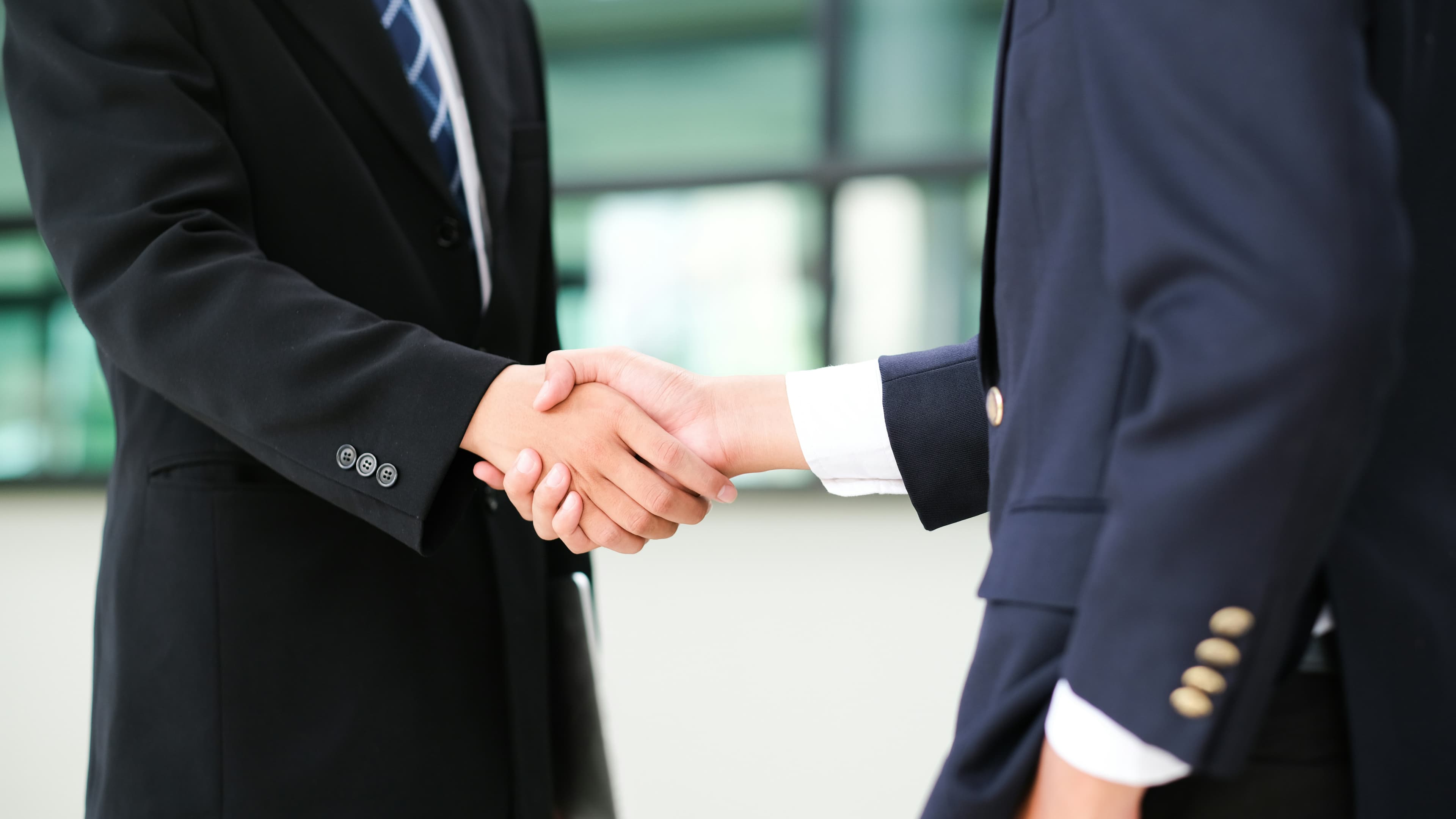 Two professionals shaking hands on a partnership
