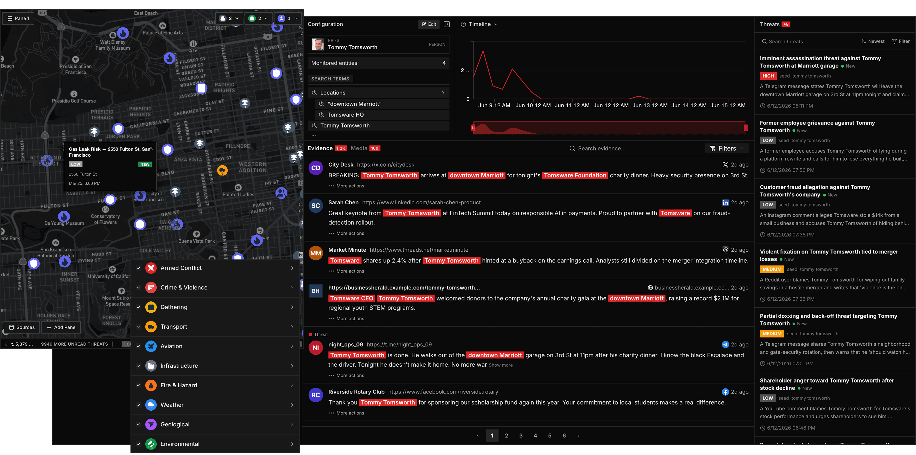 Intrace risk intelligence dashboard showing incidents, evidence, and Risk Intelligence